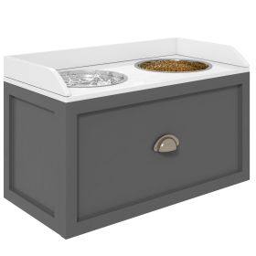 Elevated Dog Bowl Station with Storage Drawer 21L Capacity & 2 Stainless Bowls Gray