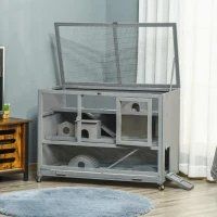 PawHut Wooden 3-Tier Hamster Cage Hutch Box With Ladder Wheels For Small Animals, Dark Gray (Option: Slate Grey)