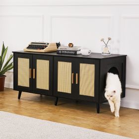 Cat Litter Box Enclosure Wooden Litter Box Furniture Hidden 2 Rooms Black (Option: Multicolor)