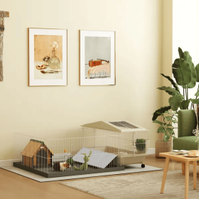 Small Animal Cage With Removable Pet Playpen, Guinea Pig Cage With Waterproof Pad (Option: Beige)
