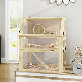 Large Hamster Cage Small Animal Exercise Play House 3 Tier with Tray (Option: Natural Wood-900x470x220 mm)